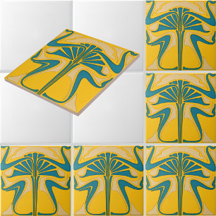 Retro-Jugendstil-Blumenornament Fries Muster Fliese