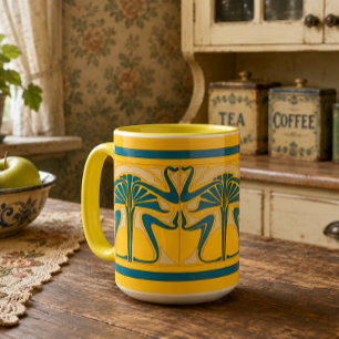 Retro-Jugendstil-Blumenornament-Friesmuster Tasse