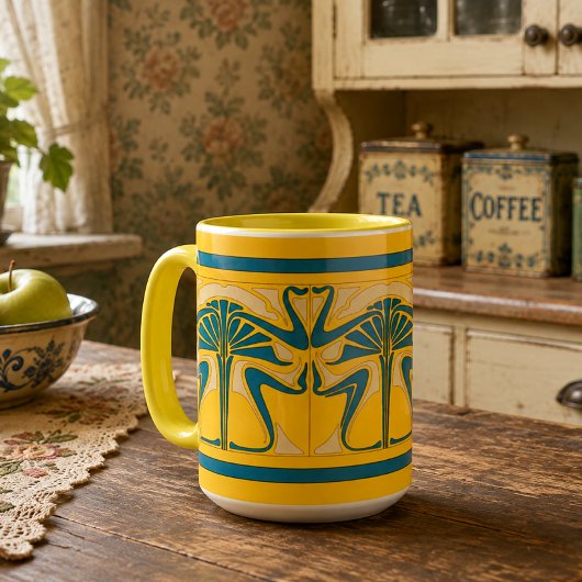 Retro-Jugendstil-Blumenornament-Friesmuster Tasse