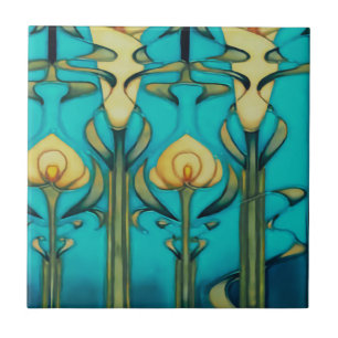 Retro, Jugendstil, Kunstdesign, Vintage, Glas Kuns Fliese