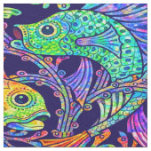 Retro-Jugendstil-Muster mit Fischen und Seetang Stoff (Nahaufnahme)