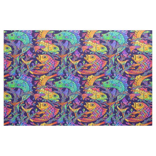 Retro-Jugendstil-Muster mit Fischen und Seetang Stoff (Fat Quarter (45,7 x 55,9 cm))