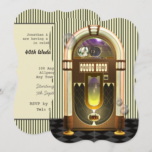 Retro Jukebox-Party Einladungen (Vorne/Hinten)
