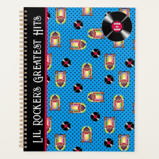 Retro Jukebox Vinyl Platten Music Blue Personalize Planer (Vorderseite)