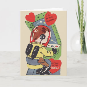 Retro Jungen-Astronauten-Valentinstag-Karte Feiertagskarte