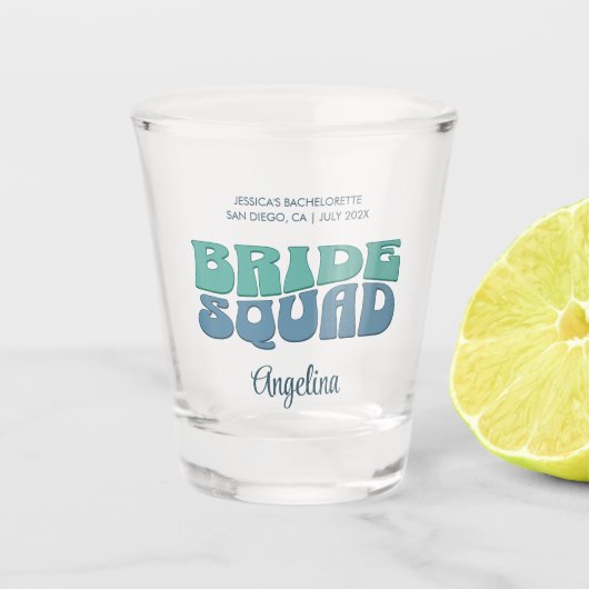 Retro Junggeselinnen-Abschied Bride Squad Bridesma Schnapsglas (Vorderseite)