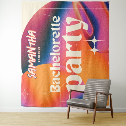 Retro Junggeselinnen-Abschied Hintergrund Groovy 7 Wandteppich (Beispiel)