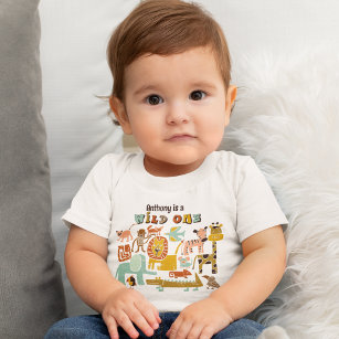 Retro Jungle Animals Wild 1 erster Geburtstag Baby T-shirt