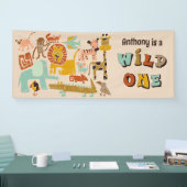 Retro Jungle Animals Wild 1 erster Geburtstag Banner (Messe)