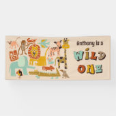 Retro Jungle Animals Wild 1 erster Geburtstag Banner (Horizontal)