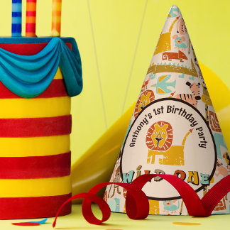 Retro Jungle Animals Wild 1 erster Geburtstag Partyhütchen