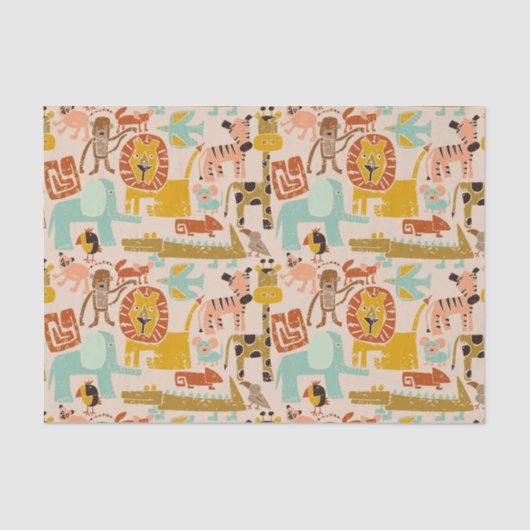 Retro Jungle Tiere Niedlich Gemustert Seidenpapier (Vorderseite)