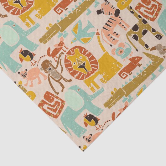 Retro Jungle Tiere Niedlich Gemustert Seidenpapier (Ausschnitt)