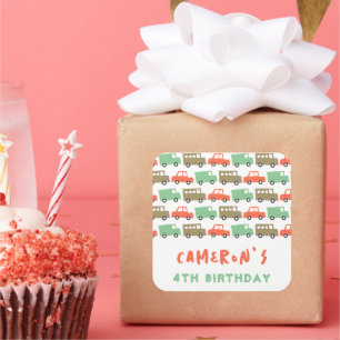 Retro-Jungs-Spielzeug Spaß Transport Geburtstagsfe Quadratischer Aufkleber