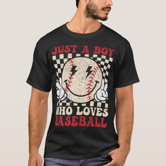 Retro Just A Boy Who Loves Baseball Baseball Lover T-Shirt (Vorderseite)