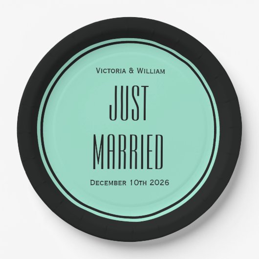 Retro-Just Married-Hochzeitspapierteller Pappteller (Vorderseite)