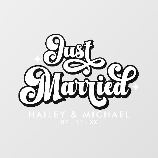 Retro Just Married Wedding Fensteraufkleber (Blatt)
