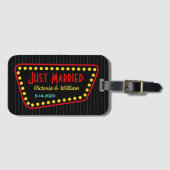 Retro Just Married Wedggy Gepäckmarke Geschenk Gepäckanhänger (Vorderseite (Horizontal))