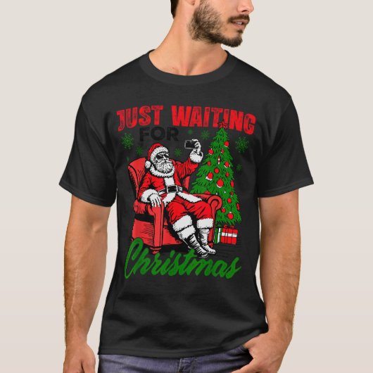 Retro Just Waiting For Christmas Santa Merry Xmas T-Shirt (Vorderseite)