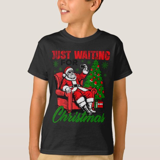 Retro Just Waiting For Christmas Santa Merry Xmas  T-Shirt (Vorderseite)
