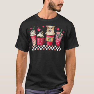 Retro-Kaffee-Herzen Corgi Valentinstag Hund T-Shirt