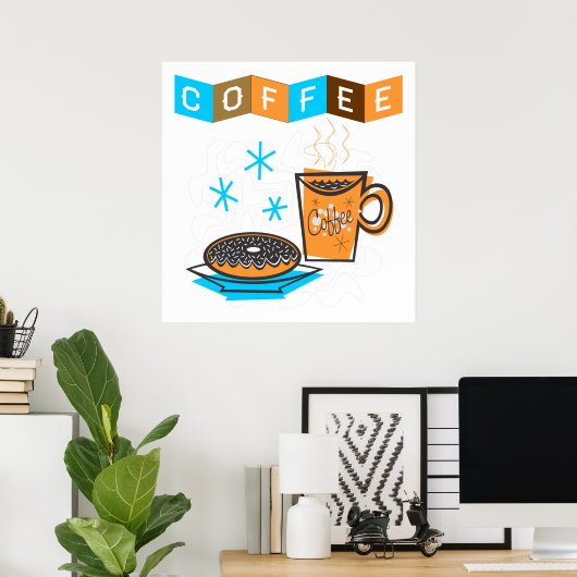 Retro-Kaffee und Donut Poster (Heimbüro)