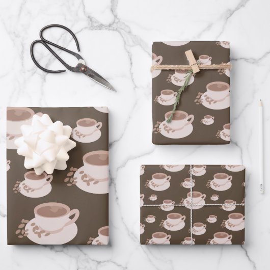 Retro-Kaffee-Zeit-Cups Brot Flat Geschenkpapier Set (Vorderseite)
