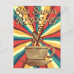 Retro-Kaffee-Zitat-Vintage-Trinken-Genießen-Wieder Postkarte