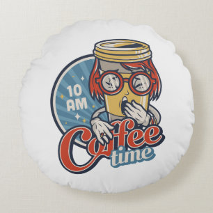 Retro-Kaffeeliebhaber Kaffeezeit Koffein im Vintag Rundes Kissen