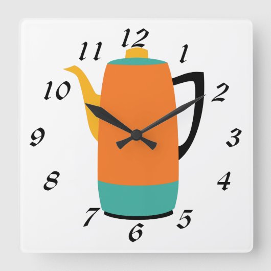 Retro-Kaffeepause Quadratische Wanduhr (Vorderseite)