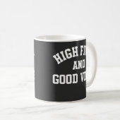 Retro-Kaffeetasse mit High Fives und Good Vibes Kaffeetasse (VorderseiteRechts)