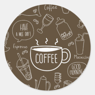 Retro-Kaffeetassen-Muster – Perfekt für Baristas Runder Aufkleber