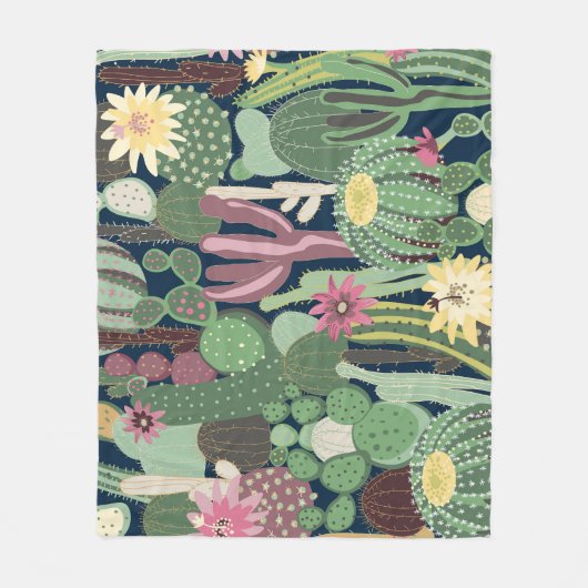 Retro-Kaktus-Design: Nahtlose Stofftextur Fleecedecke (Vorderseite)