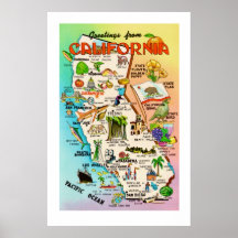 Retro-Kalifornien-Karte 24x36 Druck