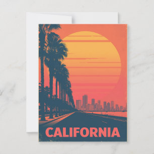 Retro-Kalifornien Palmen Sonnenuntergang Postkarte