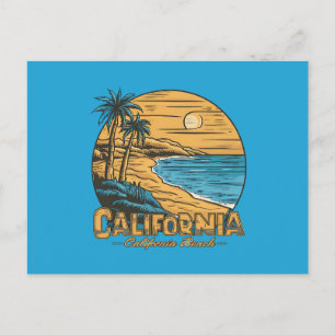 Retro-Kalifornien-Sonnenuntergangs-Strandszene Postkarte