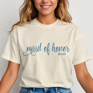 Retro-Kalligrafie Blaue Schrift Brautjungfer T-Shirt