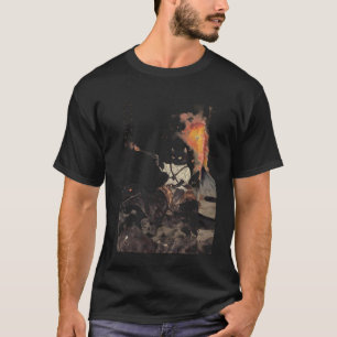 retro Kalligrafie Katze Dinosaurier Vulkanausbruch T-Shirt
