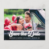 Retro-Kalligrafie-Script-Foto Save the Date Postkarte (Vorderseite)