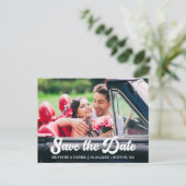 Retro-Kalligrafie-Script-Foto Save the Date Postkarte (Stehend Vorderseite)