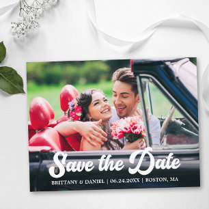 Retro-Kalligrafie-Script-Foto Save the Date Postkarte