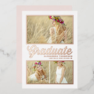 Retro-Kalligraphie Foto Collage Abschluss Rose Folieneinladung