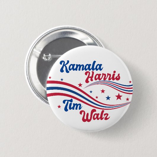 Retro Kamala Harris Tim Walz Blue Red Election Button (Vorne & Hinten)