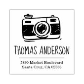 Retro-Kamera Handgeschriebener Name und Rücksendea Gummistempel (Prägung)