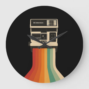 Retro-Kamera mit Regenbogen-Druck Große Wanduhr