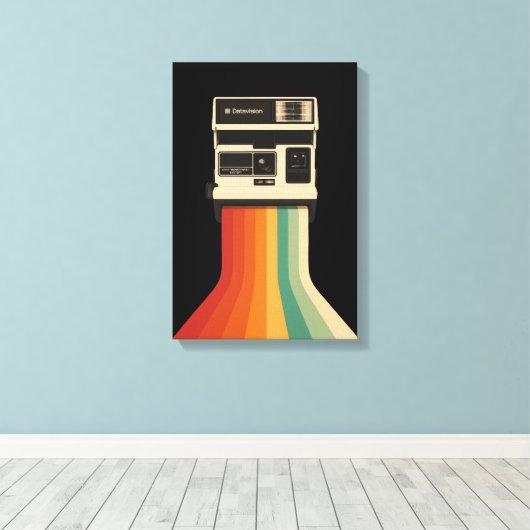 Retro-Kamera mit Regenbogen-Druck Leinwanddruck (Insitu (Holzboden))