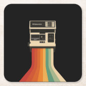 Retro-Kamera mit Regenbogen-Druck Rechteckiger Pappuntersetzer (Vorderseite)