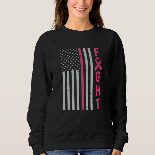 Retro Kämpfe amerikanische Flagge Brustkrebs Bewus Sweatshirt (Vorderseite)