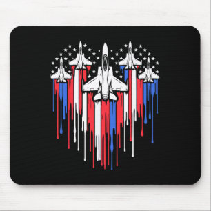 Retro-Kampfjet-Flugzeug Amerikanische Flagge Herz Mousepad