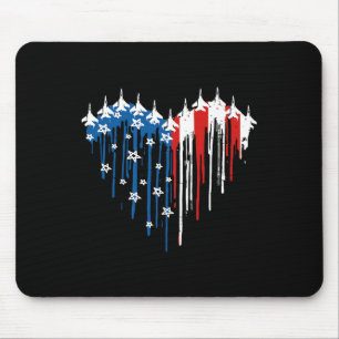 Retro-Kampfjet-Flugzeug Amerikanische Flagge Herz Mousepad